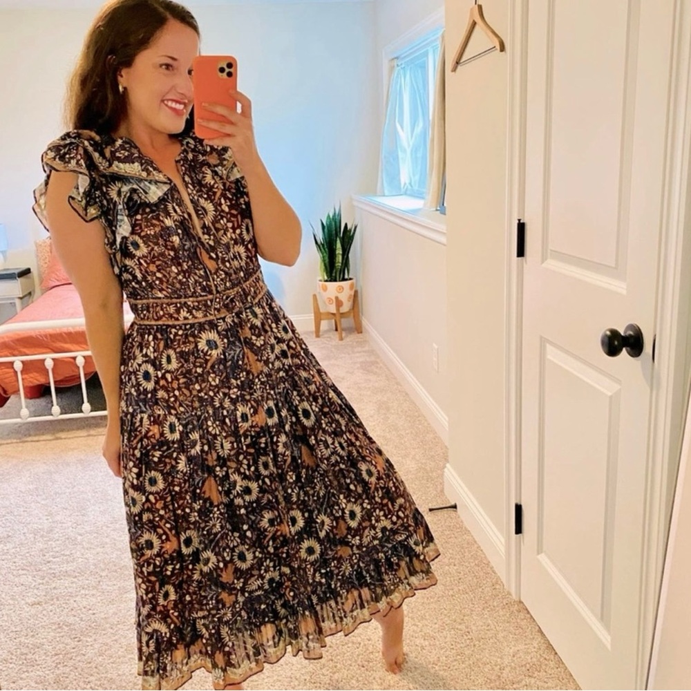 Ulla Johnson Brown Blue Floral Cotton Maxi Dress 10